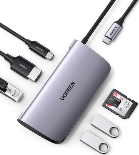 Bộ chuyển đổi USB Type C sang HDMI+SD+TF+PD+2 cổng USB 3.0+RJ45 Ugreen 50852