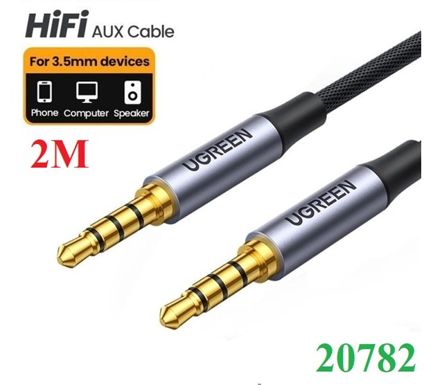 Cable âm thanh 3.5mm 2 đầu dương tích hợp loa+mic 2m Ugreen 20782