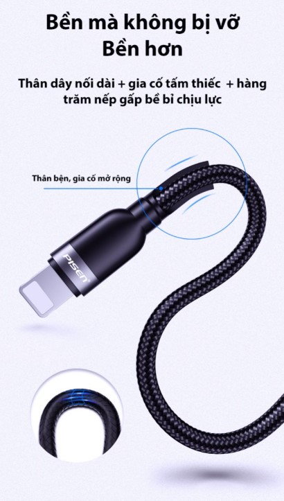 Cáp sạc Pisen Quick Type C sang Lightning Braided 3A 1000mm XD-CLPD05-1000